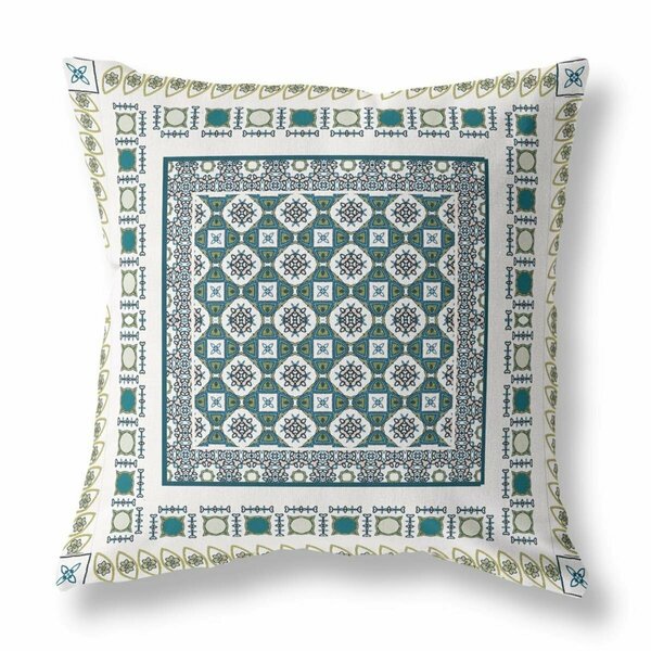 Palacedesigns 16 in. Block Indoor & Outdoor Zippered Throw Pillow White & Green PA3668240